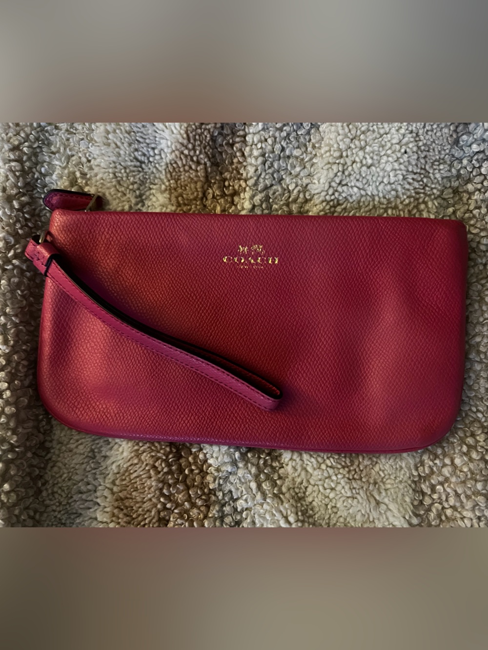 Coach Pink Pebbled Leather Wristlet with Gold Logo
